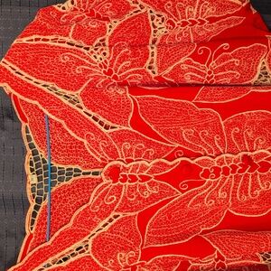 EUC Vintage Blouse Vibrant Red Lace with Butterfly Blouse Pattern